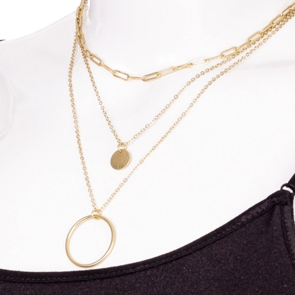 Jewelry - Layered Chain Circle Pendant Necklace 